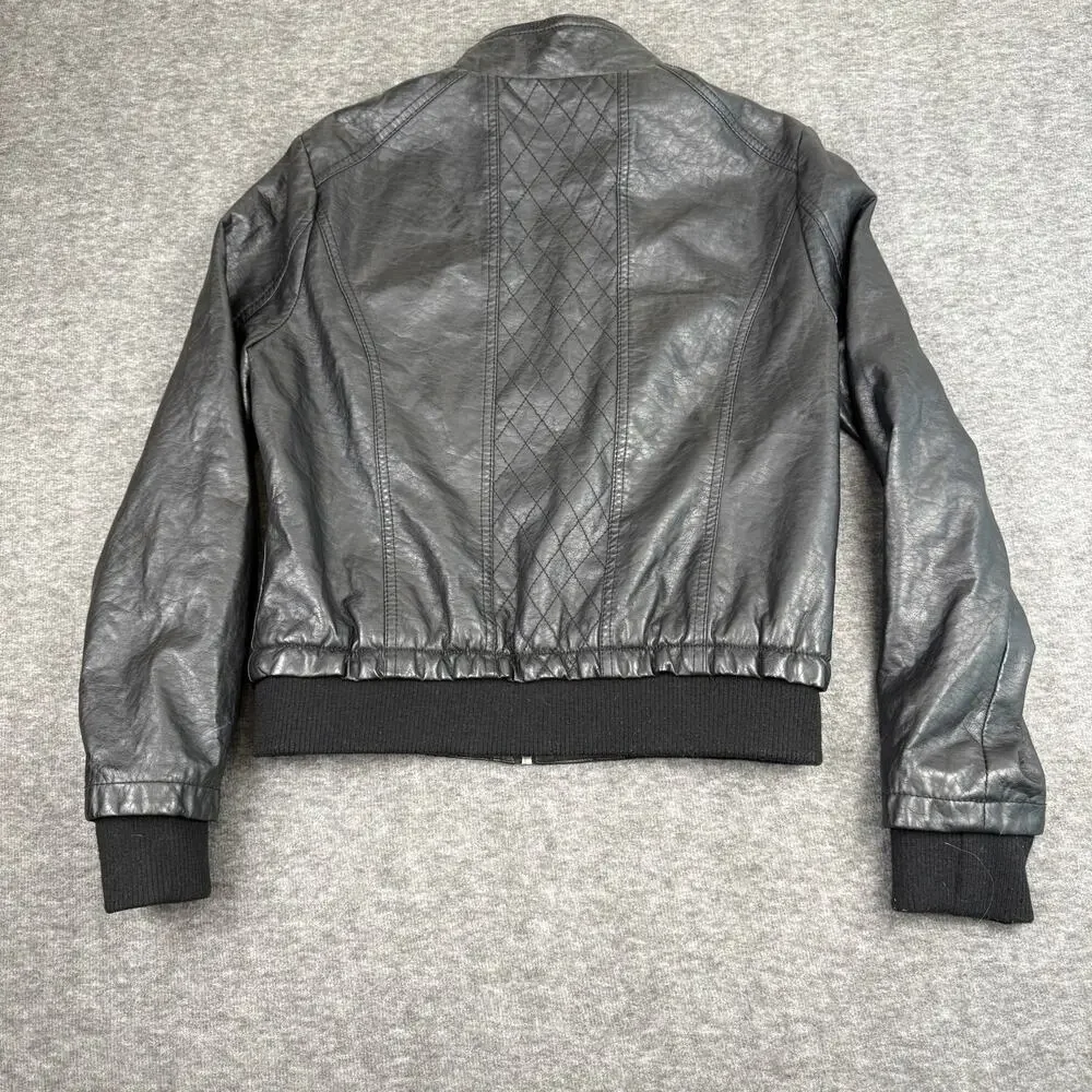Lapis Women’s Faux Leather Moto Bomber Jacket Black Quilted size Large Edgy